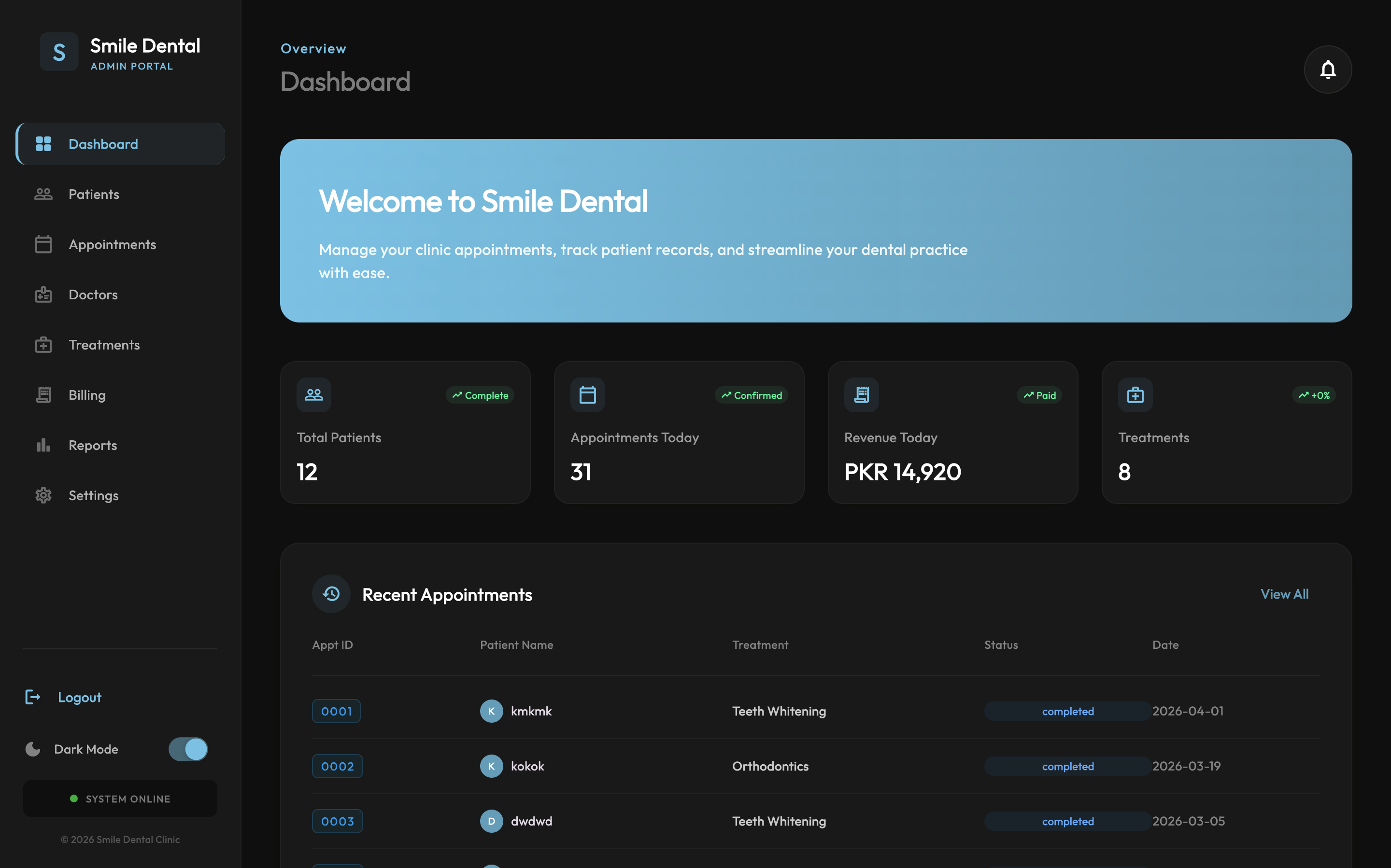 Admin Panel Clinic Schedule Dashboard