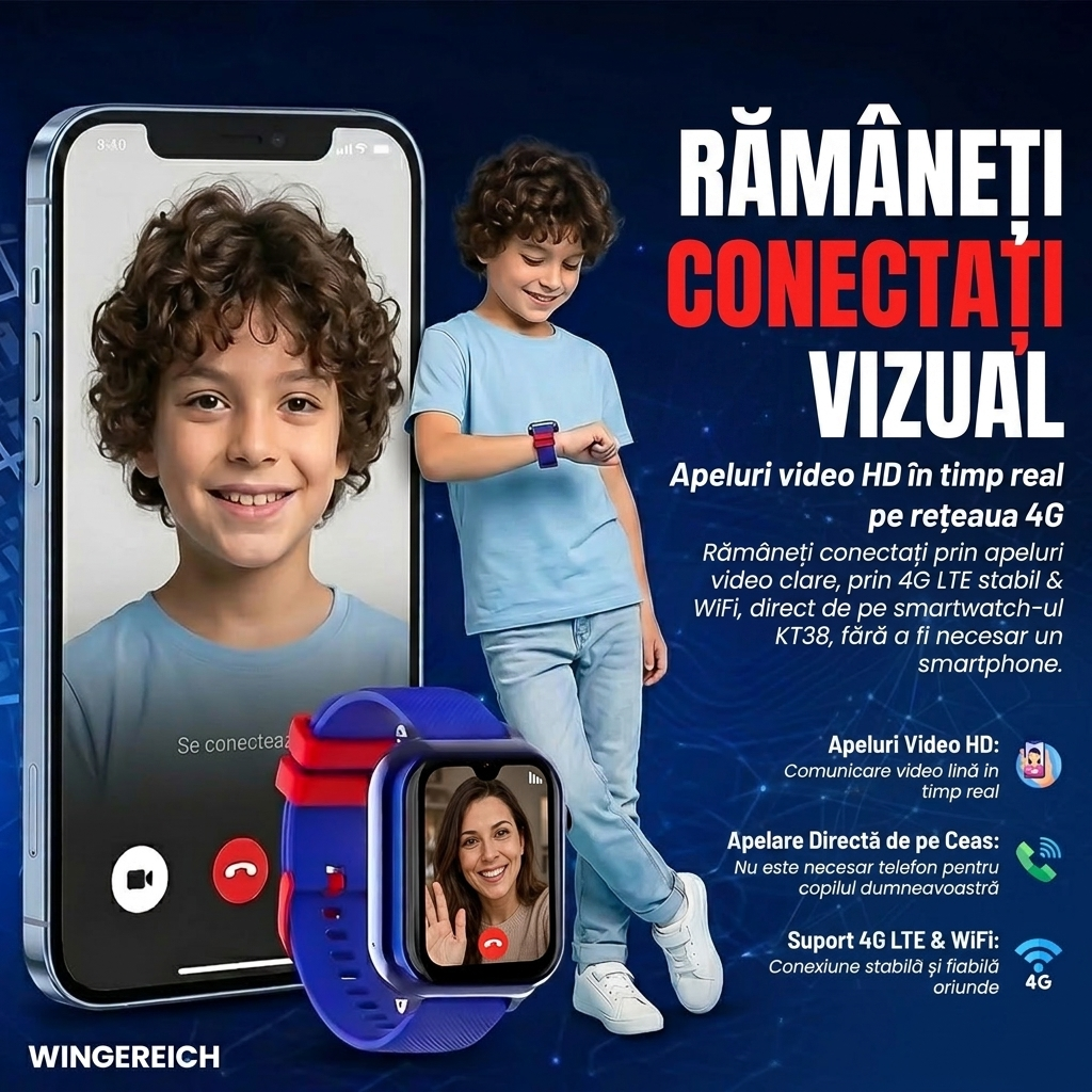 Ceas smartwatch Wingereich copii AI albastru