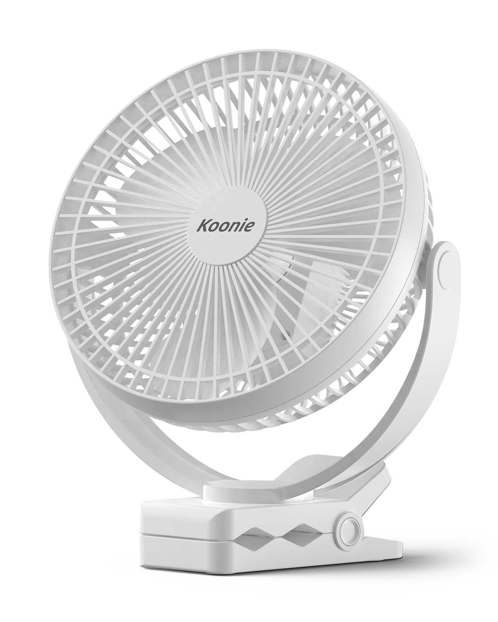 Koonie 8" Clip on Fan, 10000mAh Rechargeable Battery, Strong Airflow, White