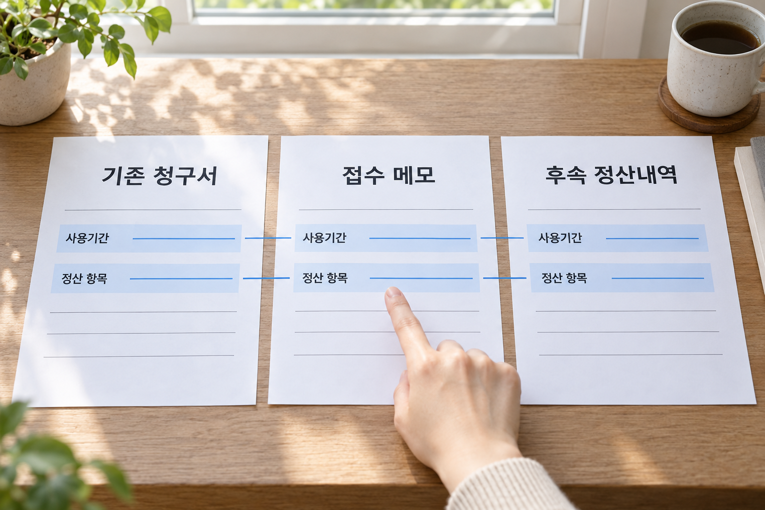 기존 청구서와 후속 정산내역의 대상 기간·사용량·금액을 대조하는 방법