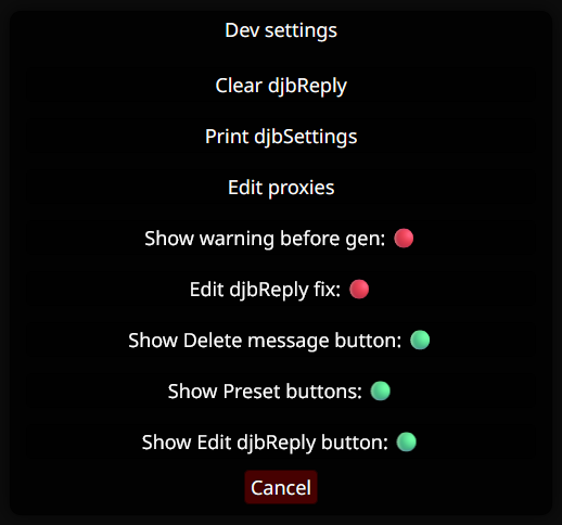 Dev settings