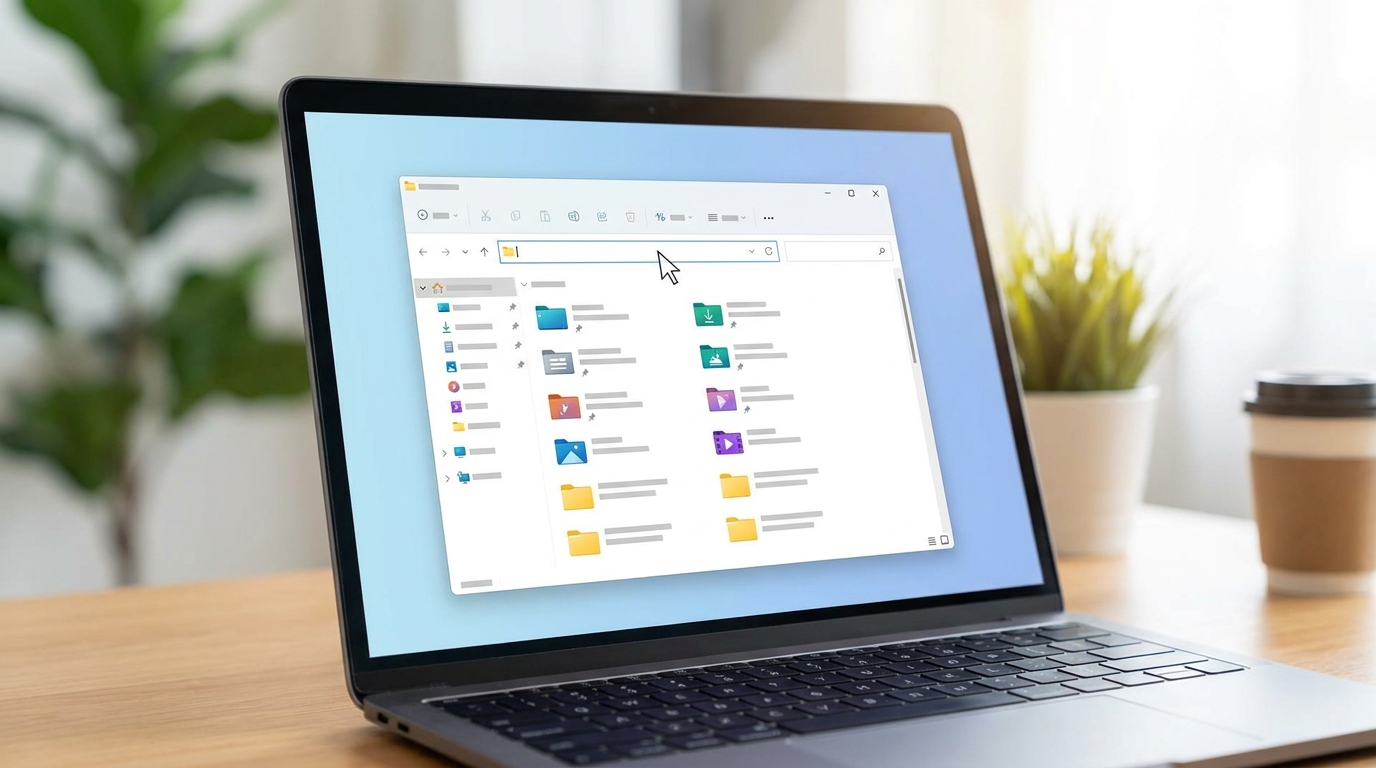 A laptop screen showing a fast, indexer-based search in File Explorer, highlighting improved performance in Windows 11 Insider Preview Builds 2026.