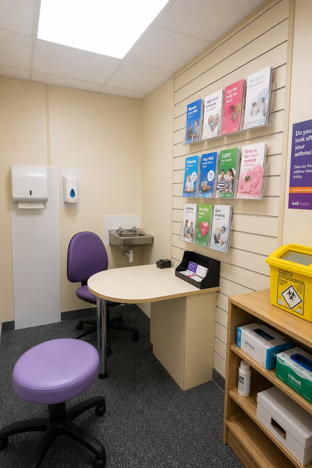 Private travel clinic consultation room at Andover & Wessex Clinics, Ludgershall - travel, weight loss and ear wax clinic