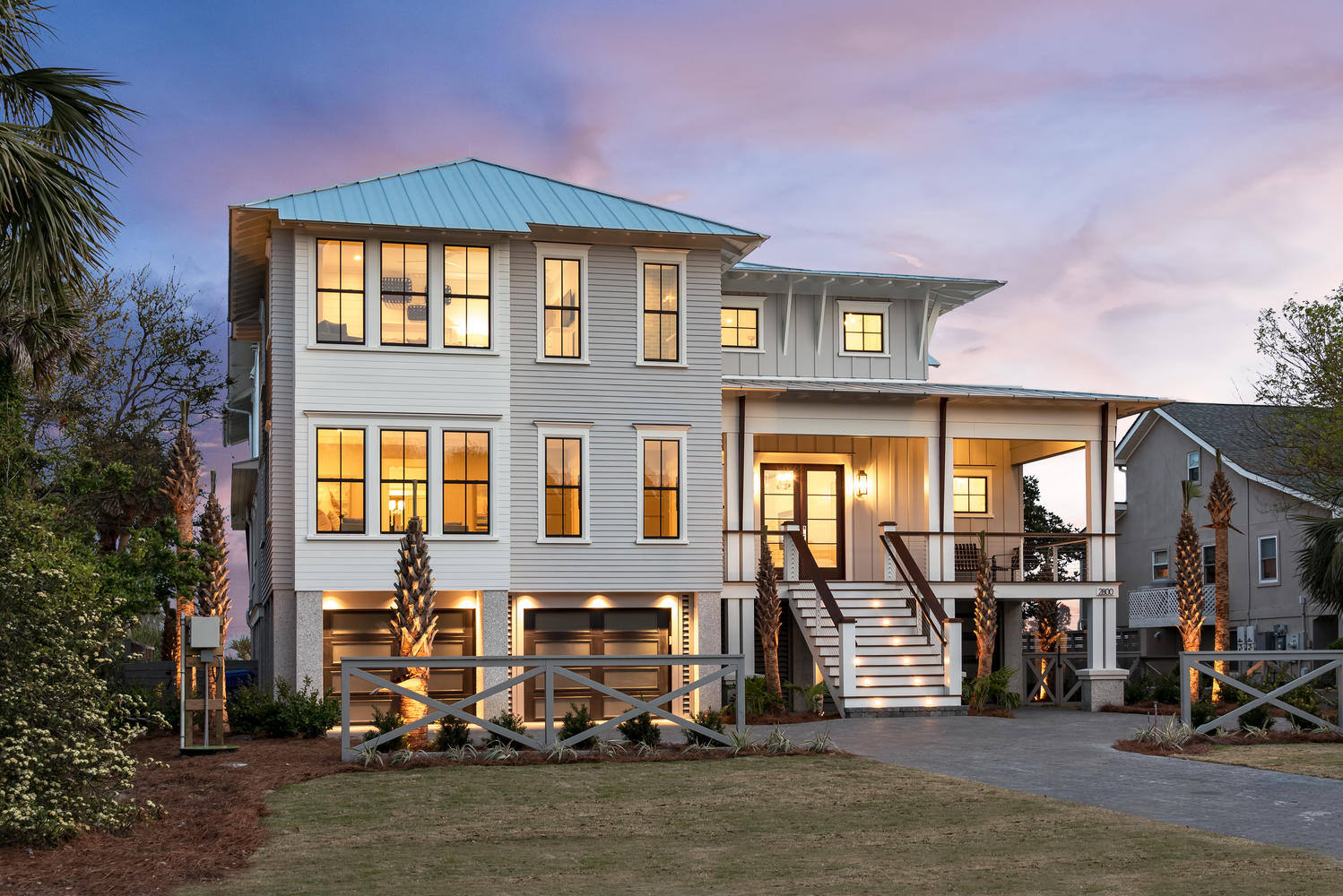 New build exterior at dusk