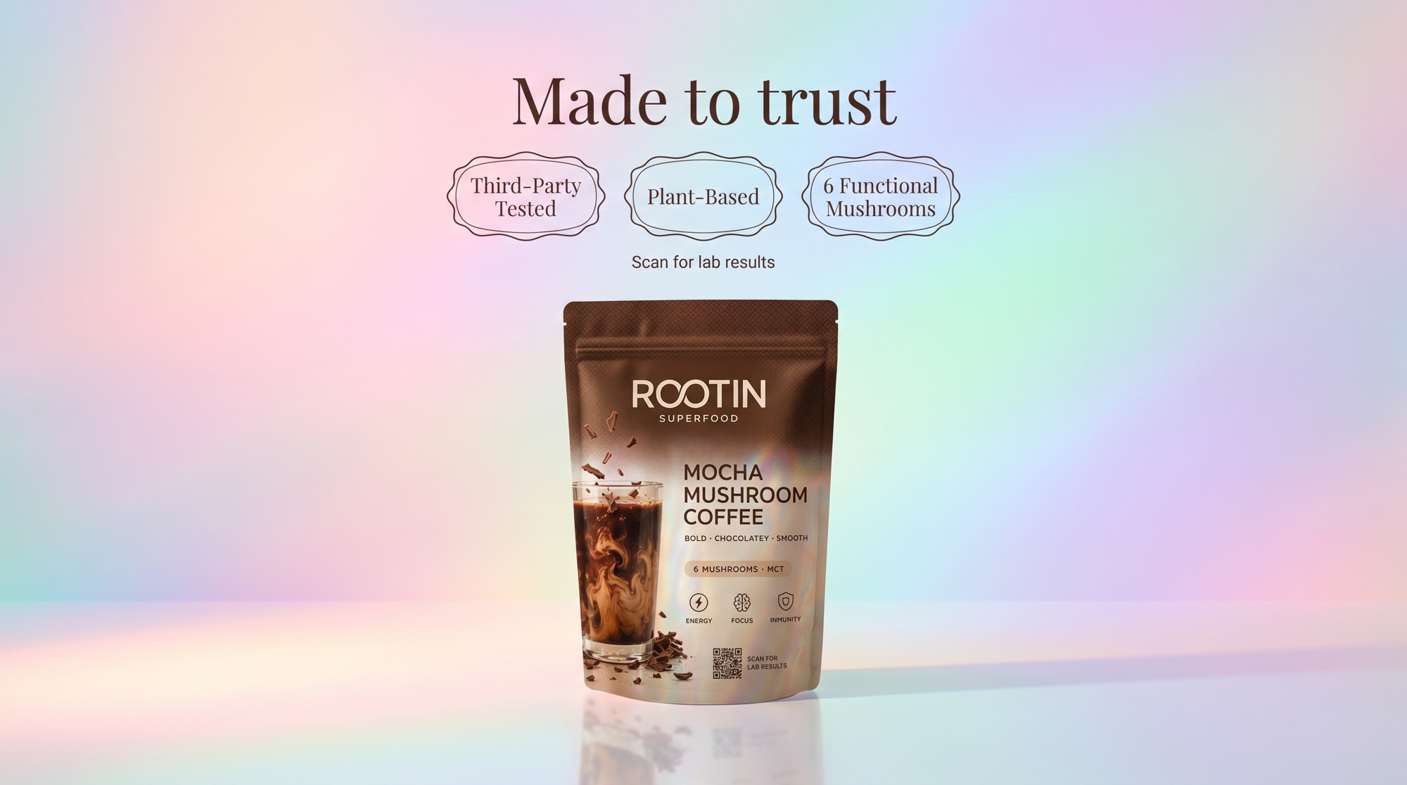 Made to trust — third-party tested, plant-based, 6 functional mushrooms