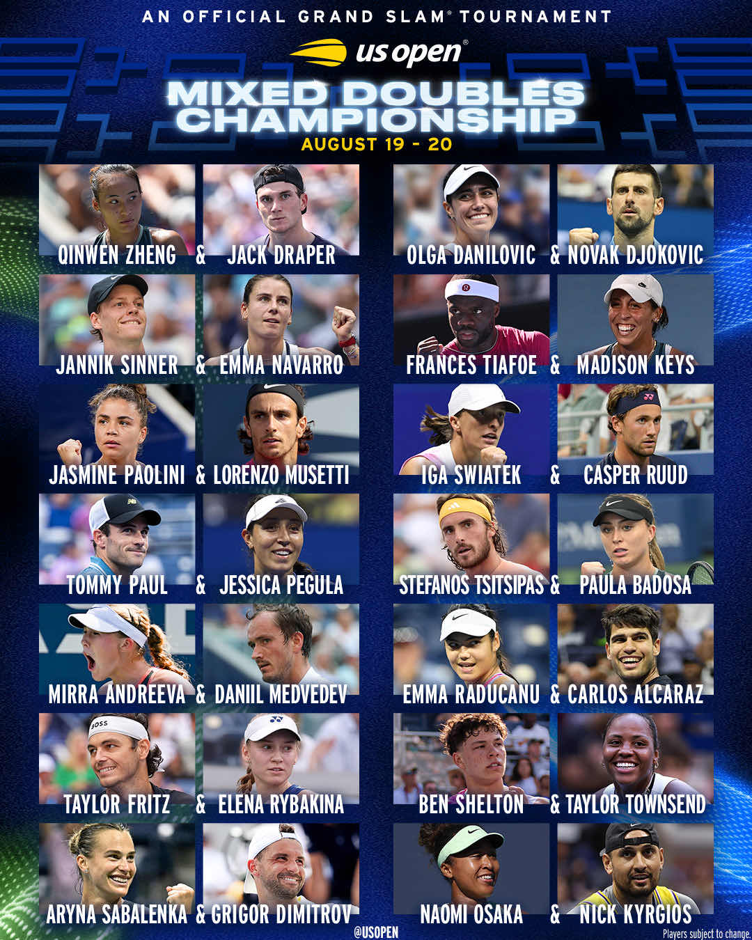 [情報] 2025美網混雙陣容(改制後首度舉辦) 