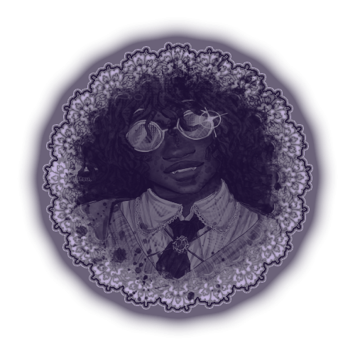 a small circle icon with artwork of a humanized Bive from Regretevator. they are a darker individual with glasses, smiling.