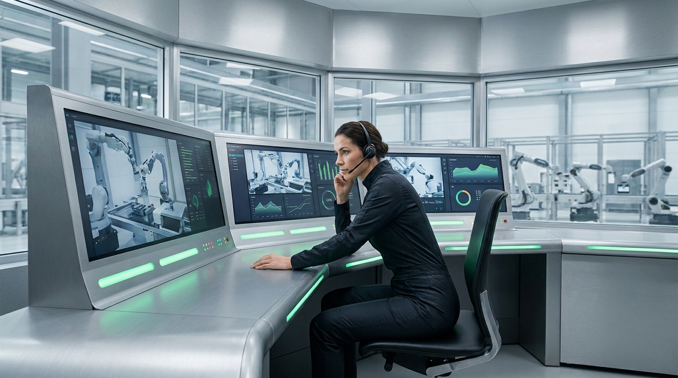 Human oversight of robot operations in a control room, emphasizing the Gemini Robotics 2 safety checklist.