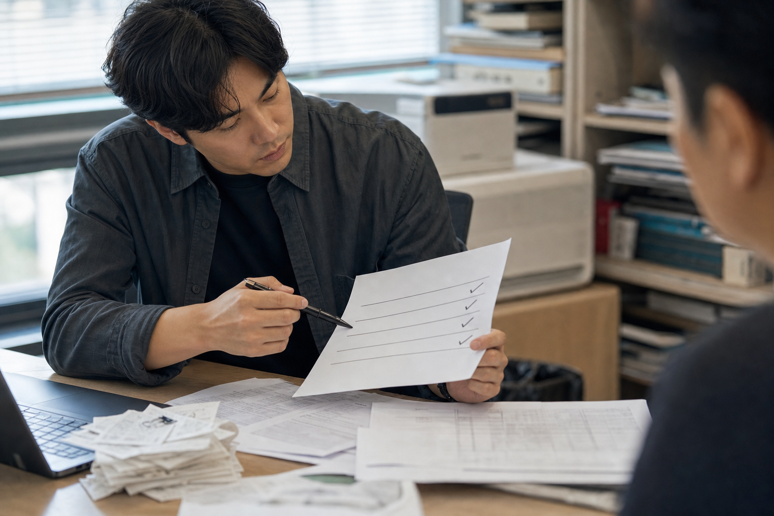 세무대리 견적서의 포함 업무와 추가 비용 조건을 확인하는 장면
