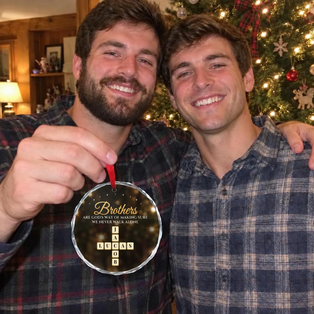 Two brothers with a Brothers ornament