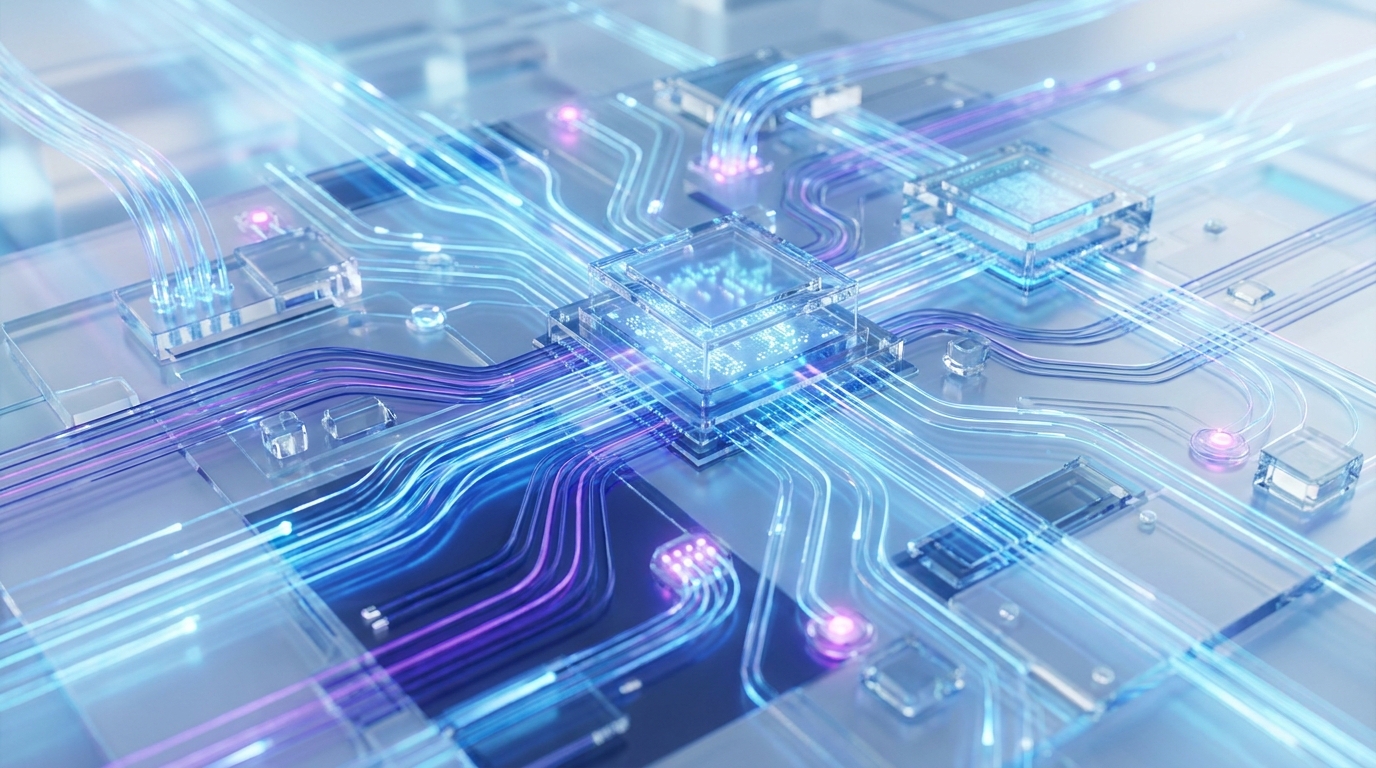Abstract visualization of data flow on a circuit board, representing efficient custom AI chip processing.