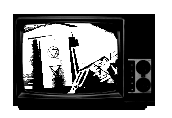 tv with a b&w gif of lee harler glitching theough multiple scenes of her from the movie