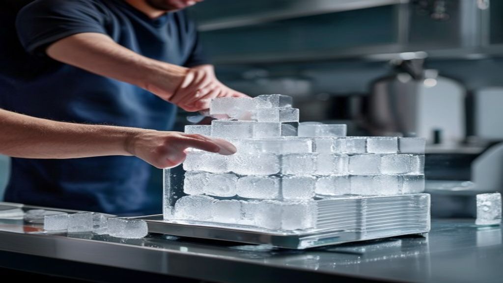 Technician inspecting a Hoshizaki cubelet ice maker during routine maintenance
