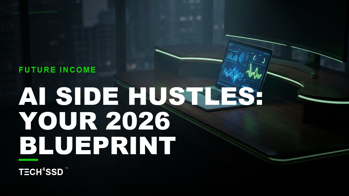 A person working on AI side hustles with a laptop displaying various AI tool interfaces in 2026.