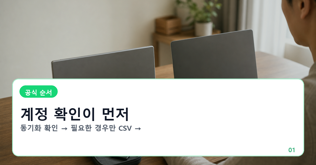 Google 계정 확인 후 필요한 경우에만 CSV를 만들고 작업 뒤 삭제하는 공식 안내 기반 순서