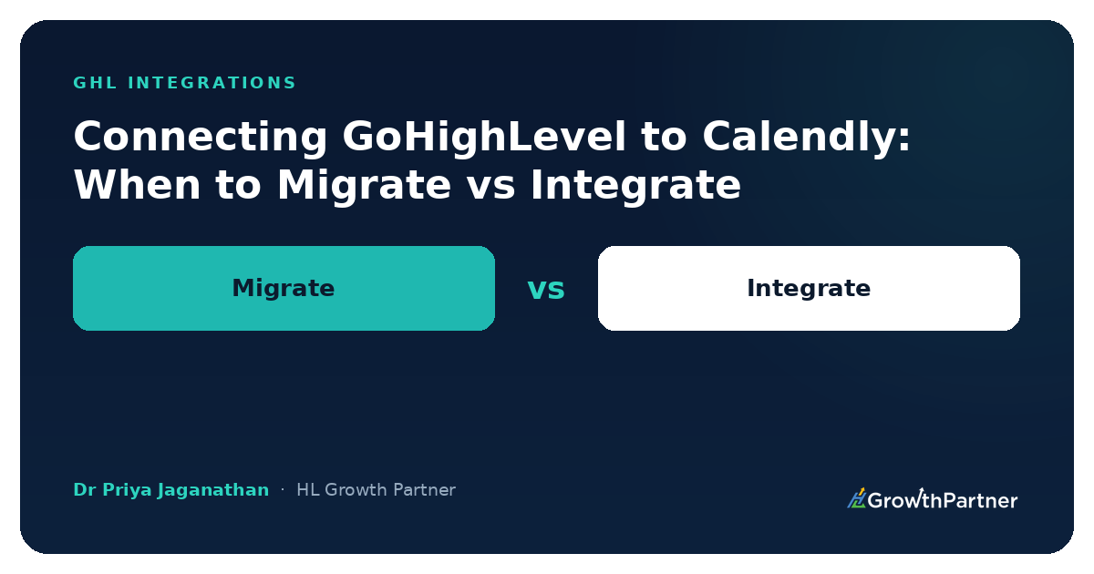 Connecting GoHighLevel to Calendly: When to Migrate vs Integrate (2026) — HL Growth Partner, Dr Priya Jaganathan