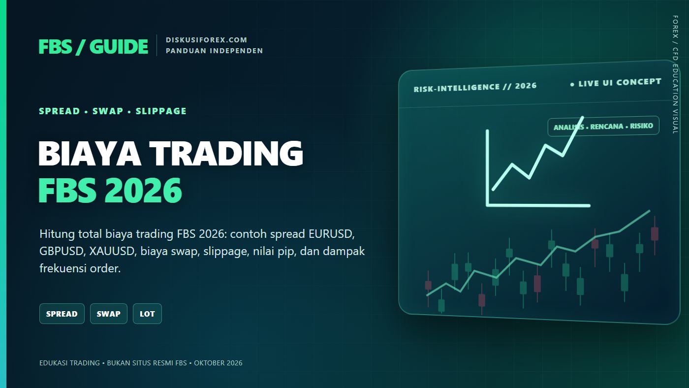 Simulasi biaya trading FBS 2026 spread swap komisi dan slippage pada grafik forex