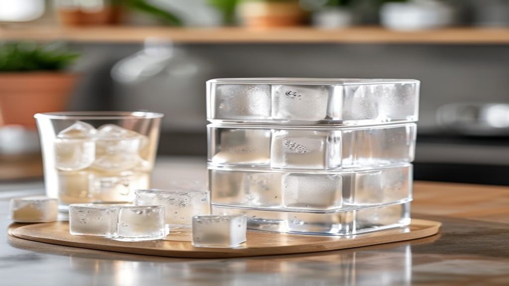 Clean cubelet ice maker home setup beside glasses ready for iced drinks