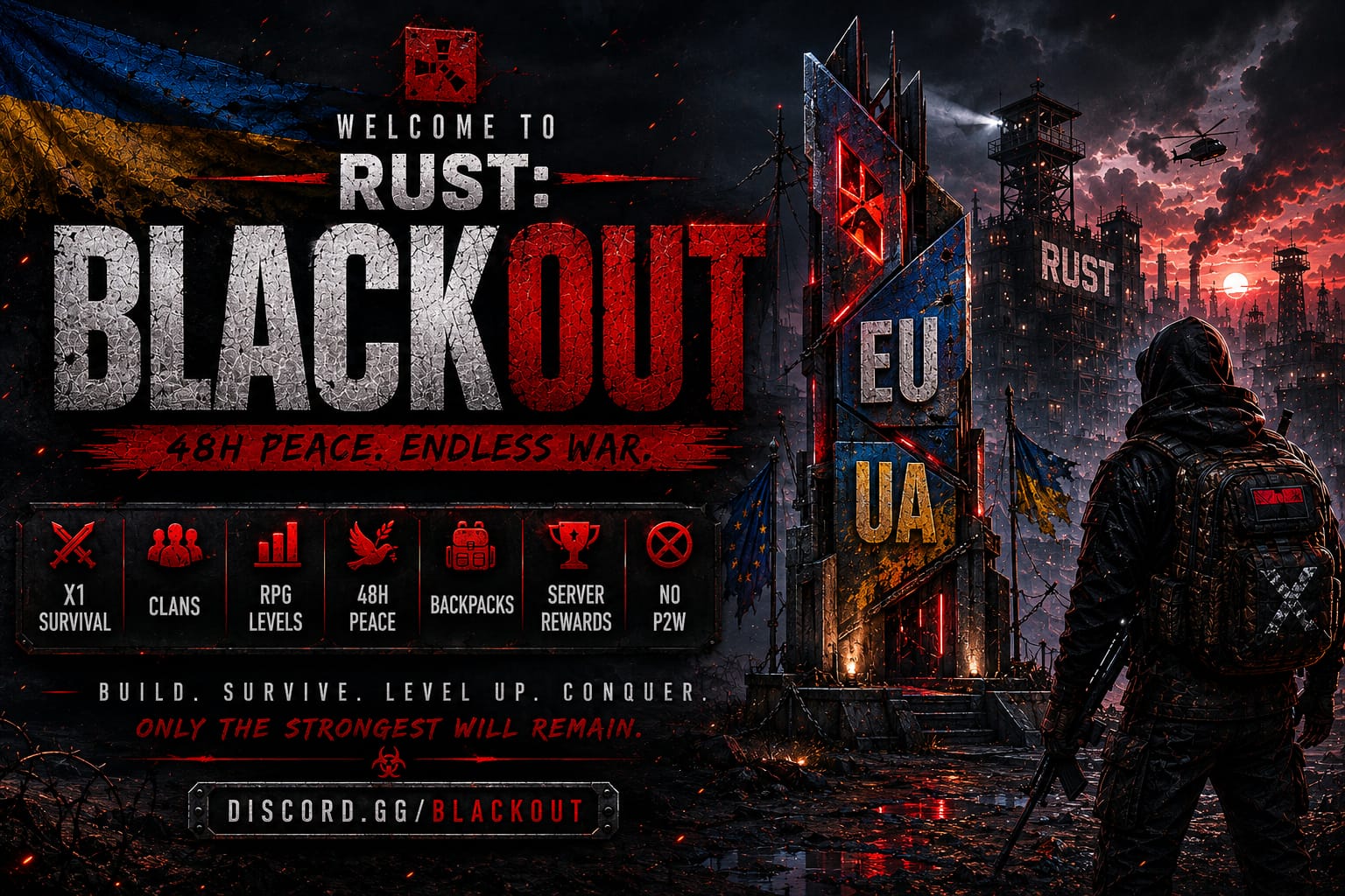 Баннер сервера Rust BLACKOUT | x2 | Solo/Duo | for beginners | - 16.06.26