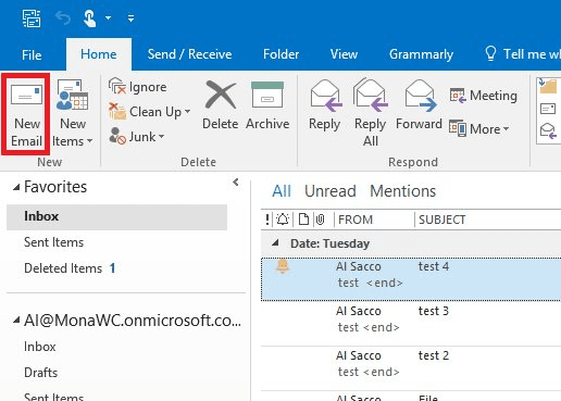Click vào New Email ở góc trên cùng