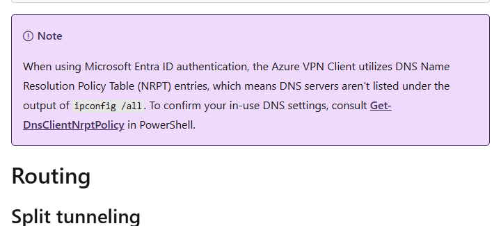 Azure VPN Client의 Entra ID 인증에서 NRPT로 DNS 설정을 확인하는 공식 안내