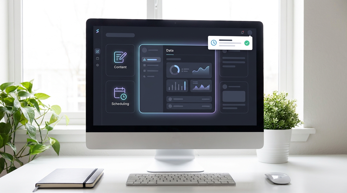 Intuitive AI productivity dashboard showing integrated tools and a 'hours saved' notification, highlighting accessible AI.