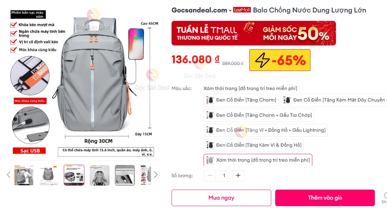 Balo Chống Nước Dung Lượng Lớn