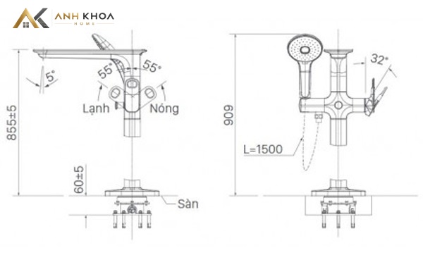 Bản vẽ vòi sen tắm gắn bồn Inax BFV-656S