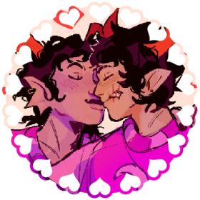 a drawing of Murrit and Dismas from vast error. They're kissing! Love wins!