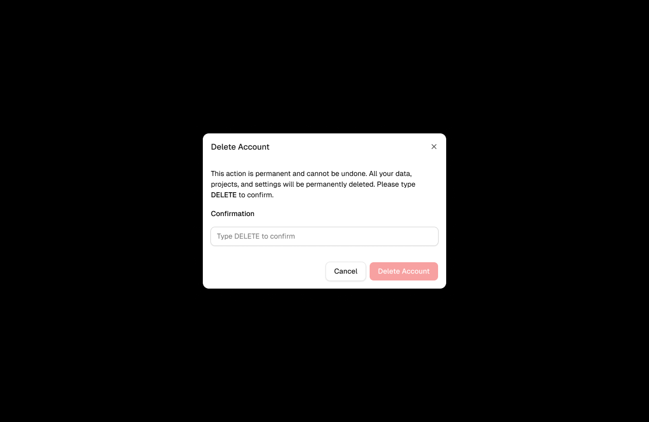 The Delete Account confirmation