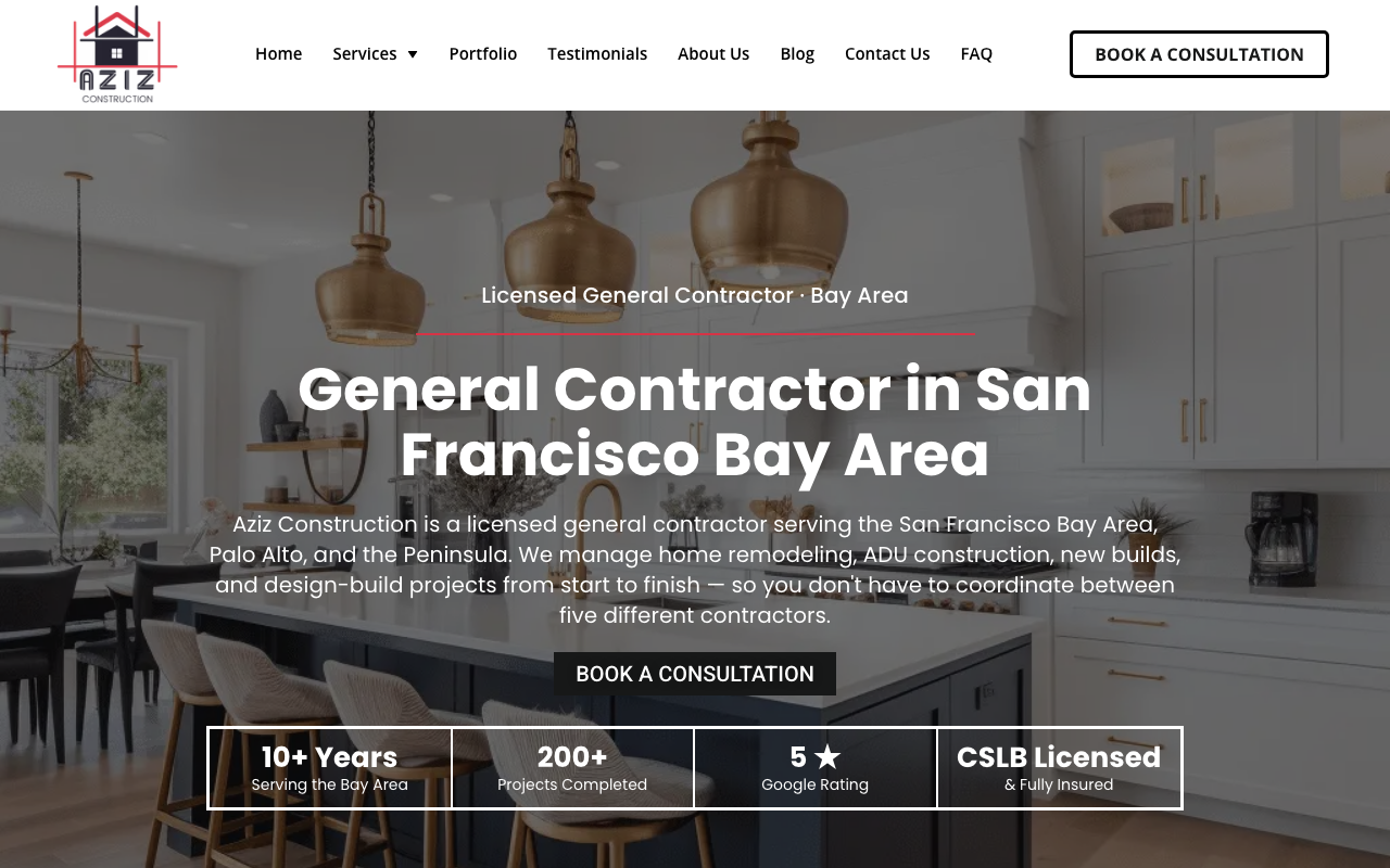 Aziz Construction homepage