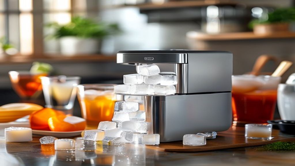 Home kitchen scene with a cubelet ice maker and chilled drinks ready to serve
