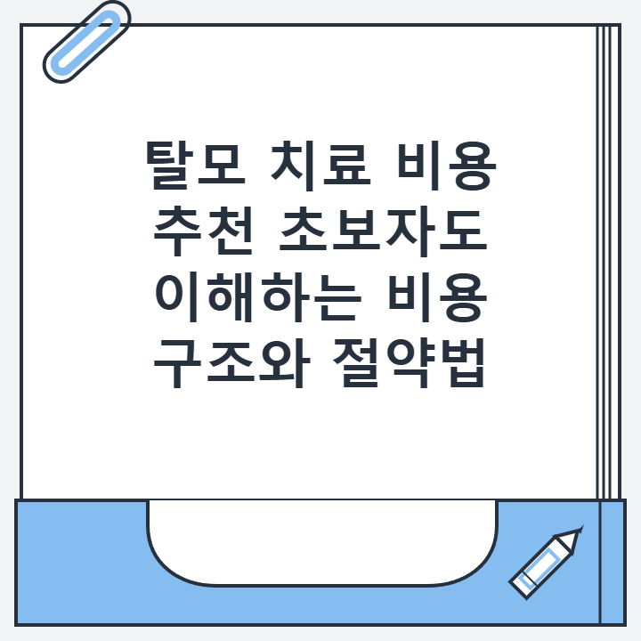 탈모 치료 비용 추천 초보자도 이해하는 비용 구조와 절약법