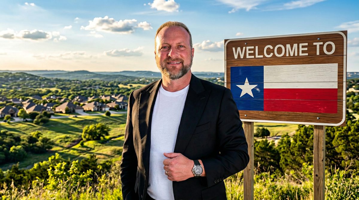 Moving to Texas checklist 2026 — aerial view of San Antonio skyline with River Walk, military families relocating, and Texas Hill Country landscape