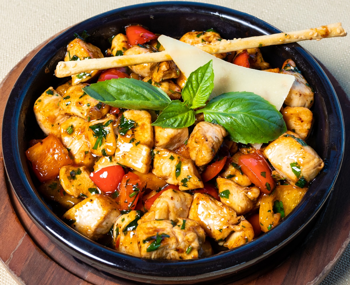 Creamy Tomato Basil Chicken & Rice in a Dutch oven