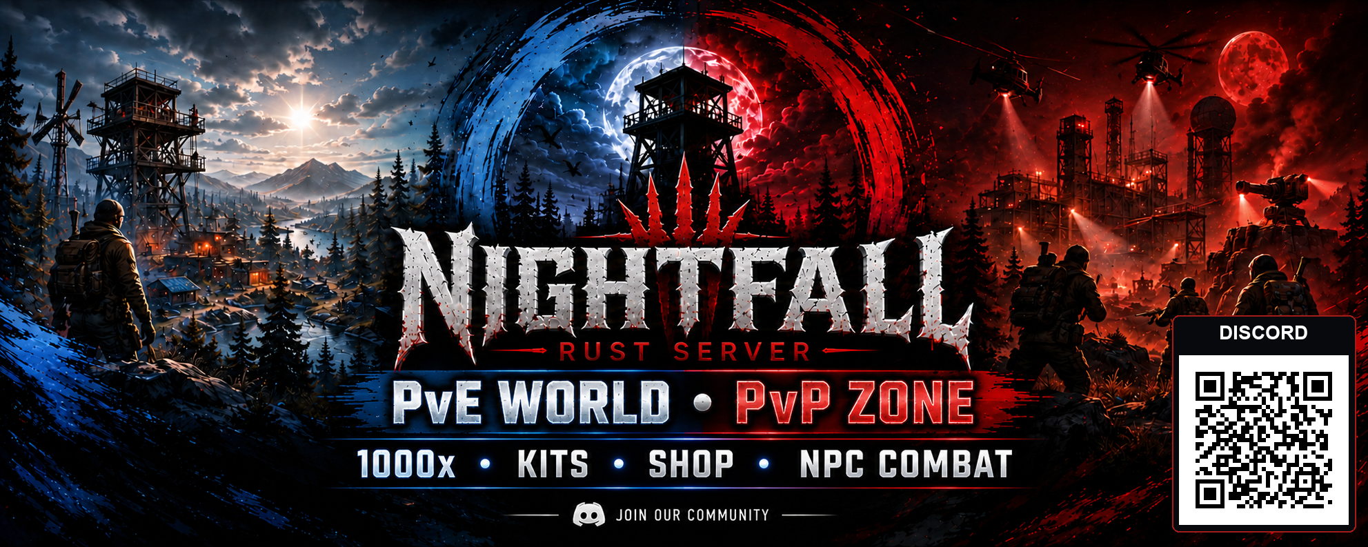 NIGHTFALL | PvE + Combat Zone | 1000x | Monthly | Kits & Shop