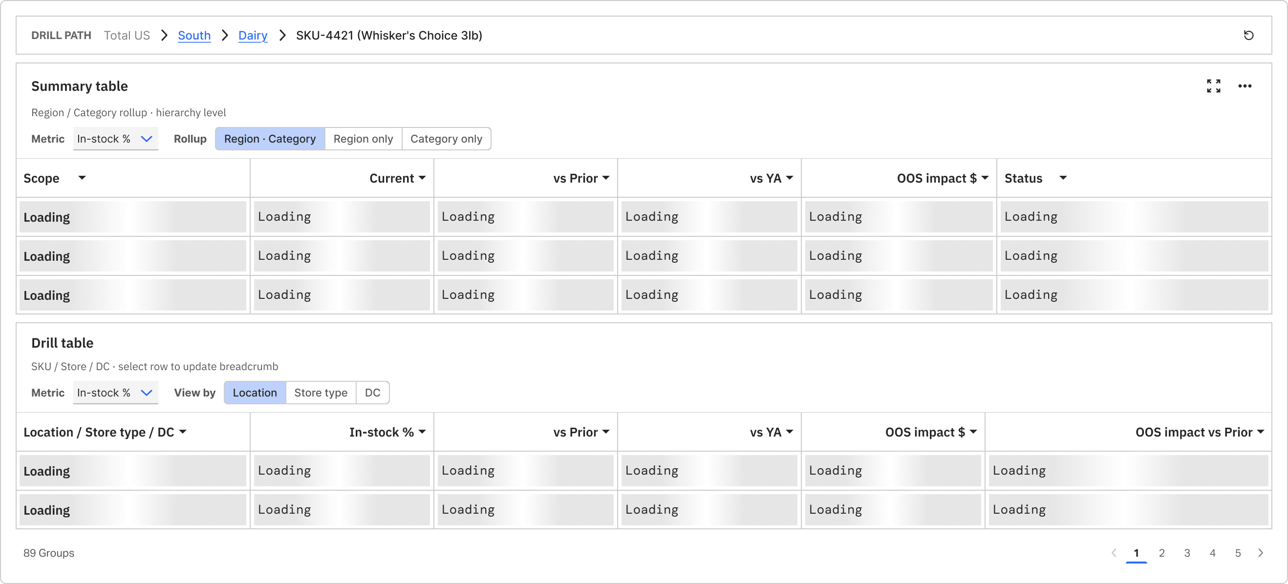 Drill stack loading state with skeleton placeholders