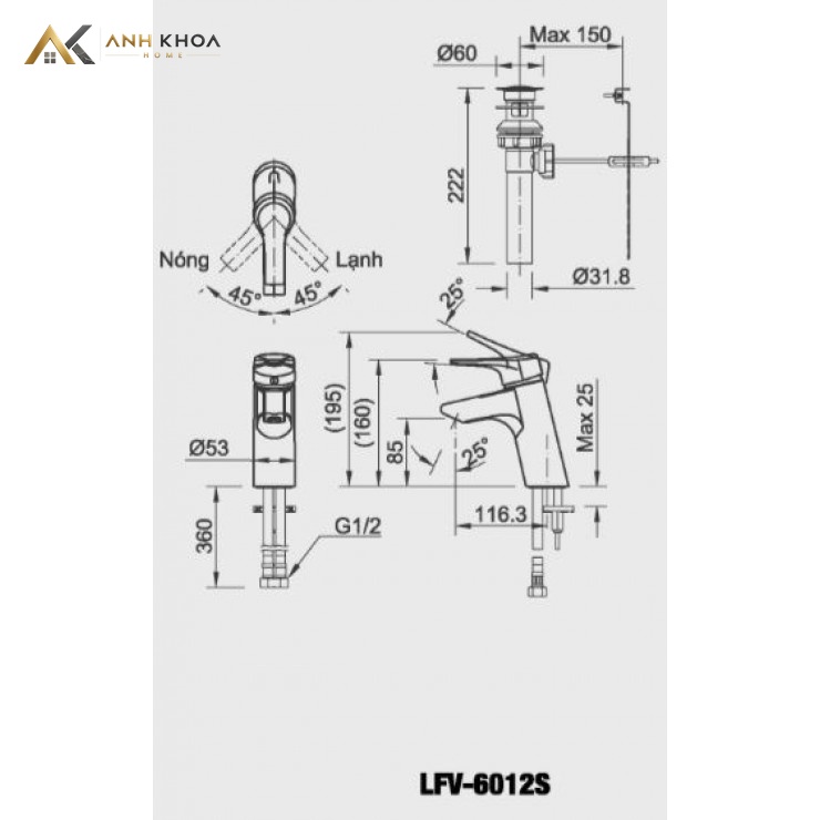 Bản vẽ kỹ thuật Vòi chậu Inax LFV-6012S