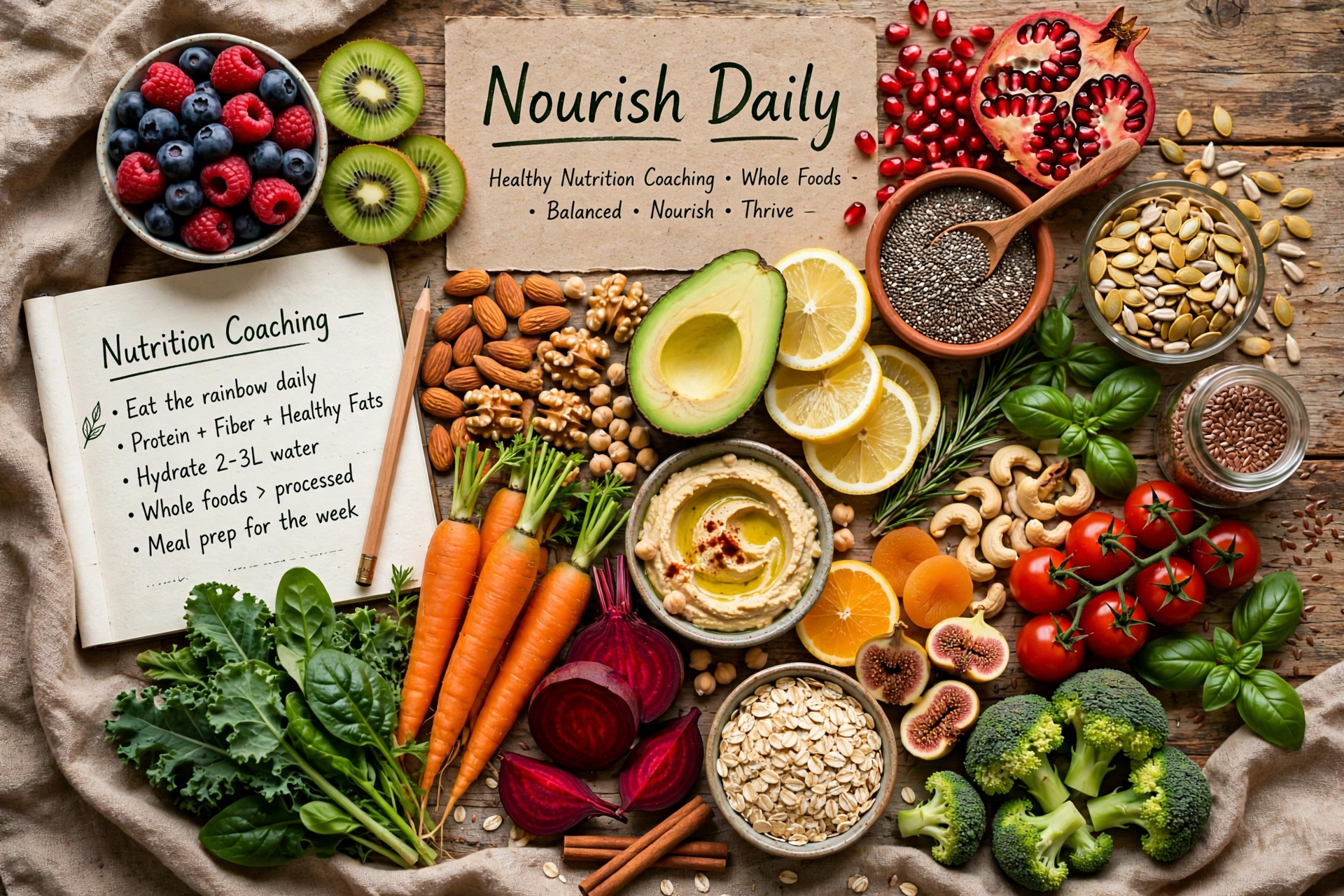 Fresh seasonal fruit flatlay — nutrition habits taught in wellness coaching Gurgaon