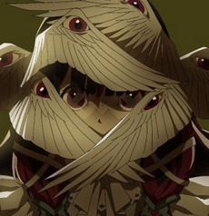 Girl hiding within wings on her face