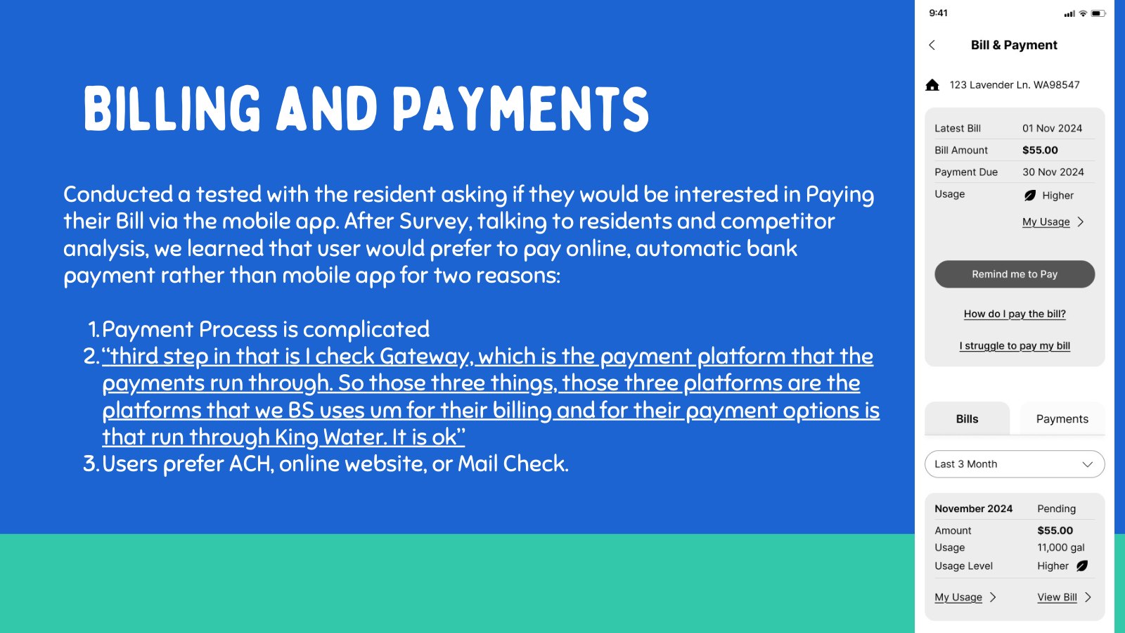Billing feature testing screens