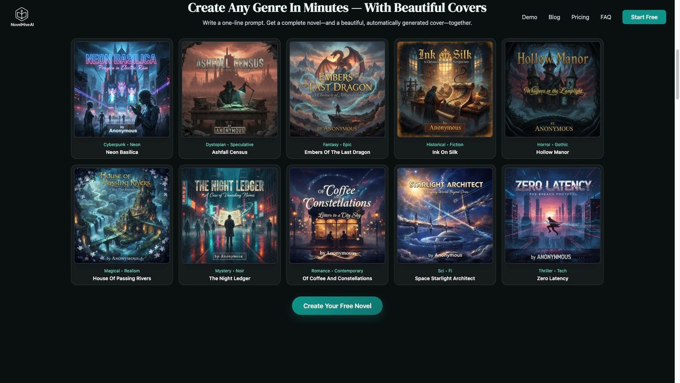 NovelHive’s public library includes stories to read, with audio available on supported titles.