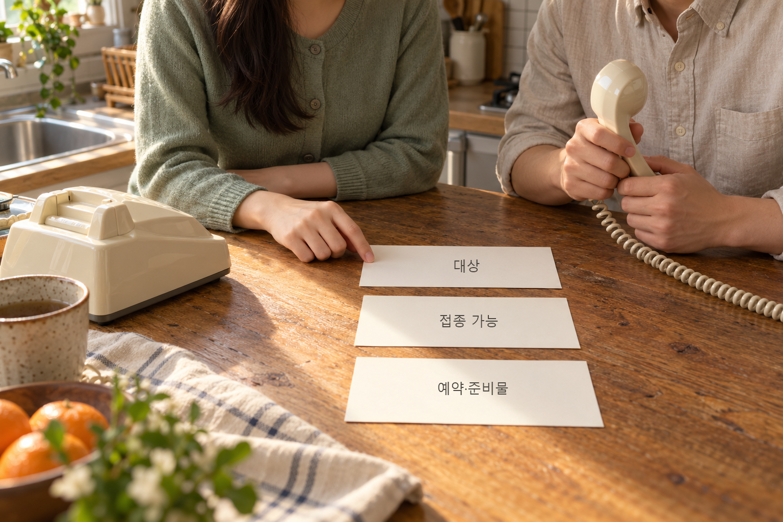 방문 전 국가 무료접종 대상 취급 여부와 백신·예약·준비물을 물어보는 순서