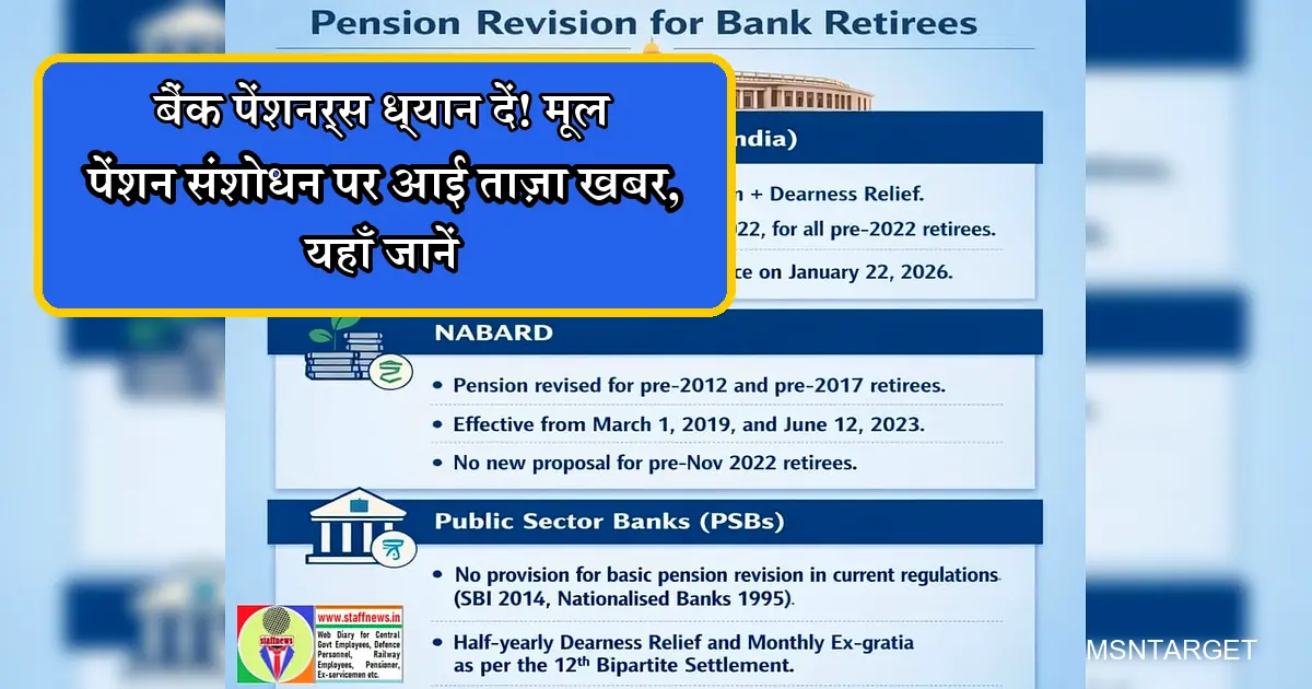 बैंक पेंशनरों के लिए मूल पेंशन संशोधन पर बड़ा अपडेट 2026।
