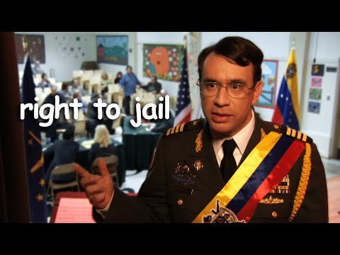 The "right to jail" meme: Some guy in military dictator fashion, with the text "Right to Jail" superimposed onto the image