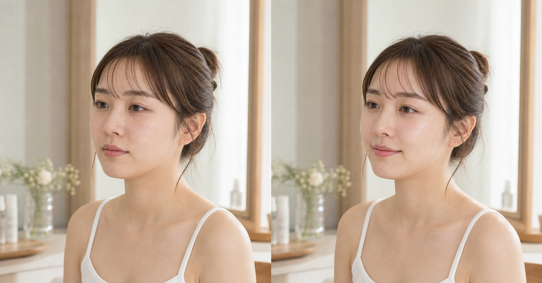 フェイスラインの見え方を比較した女性の参考画像