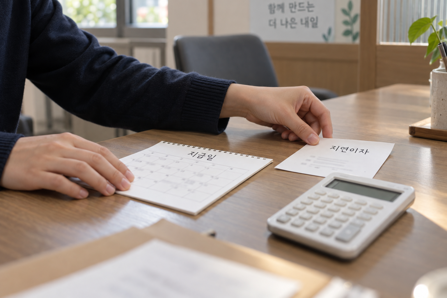 지급기일 연장과 지연이자를 나눠 확인하는 설명용 장면