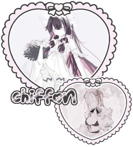 art of columbina in heart frames with text that says "chiffon"