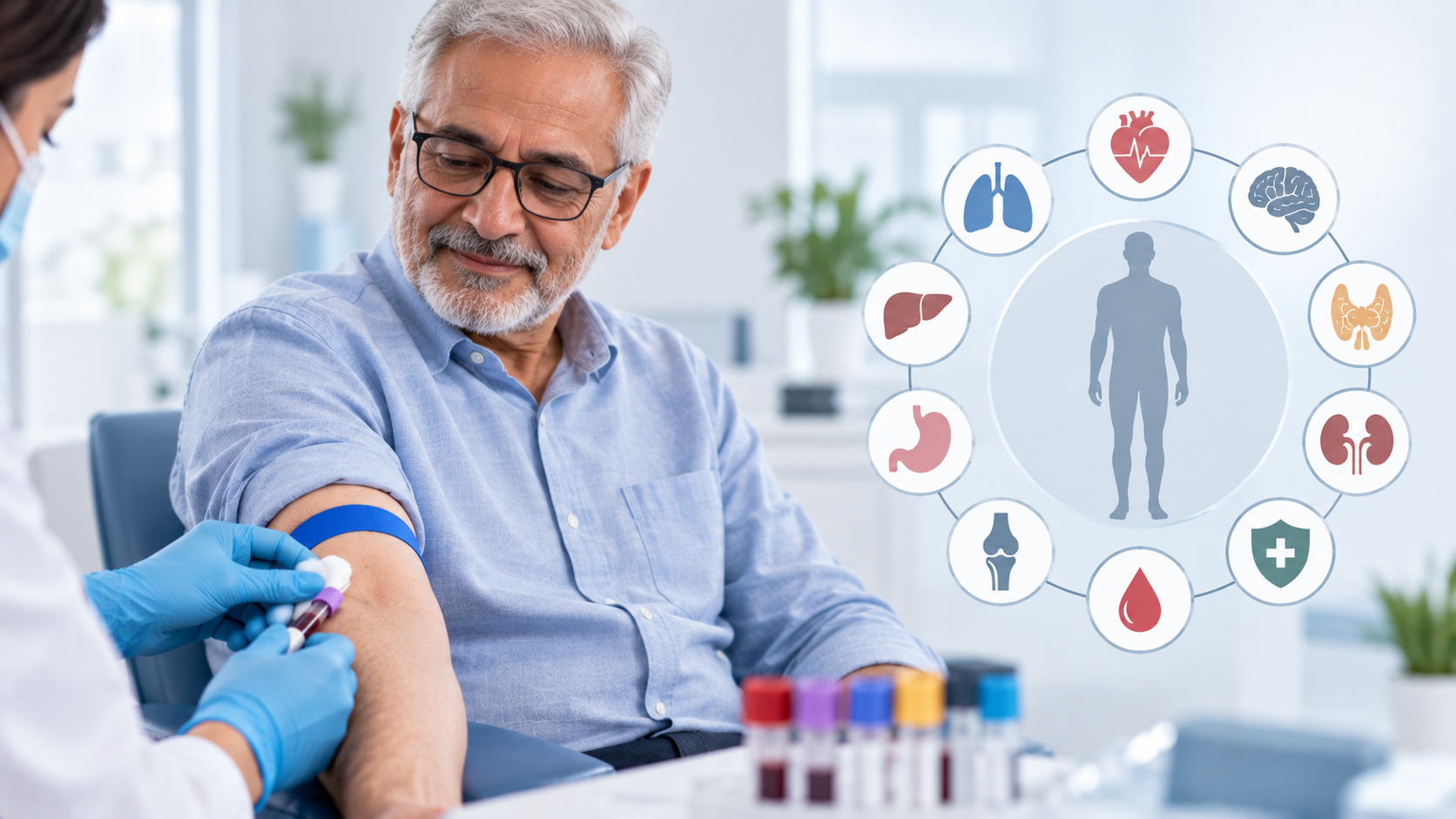 Senior male health blood screening at London Private Ultrasound