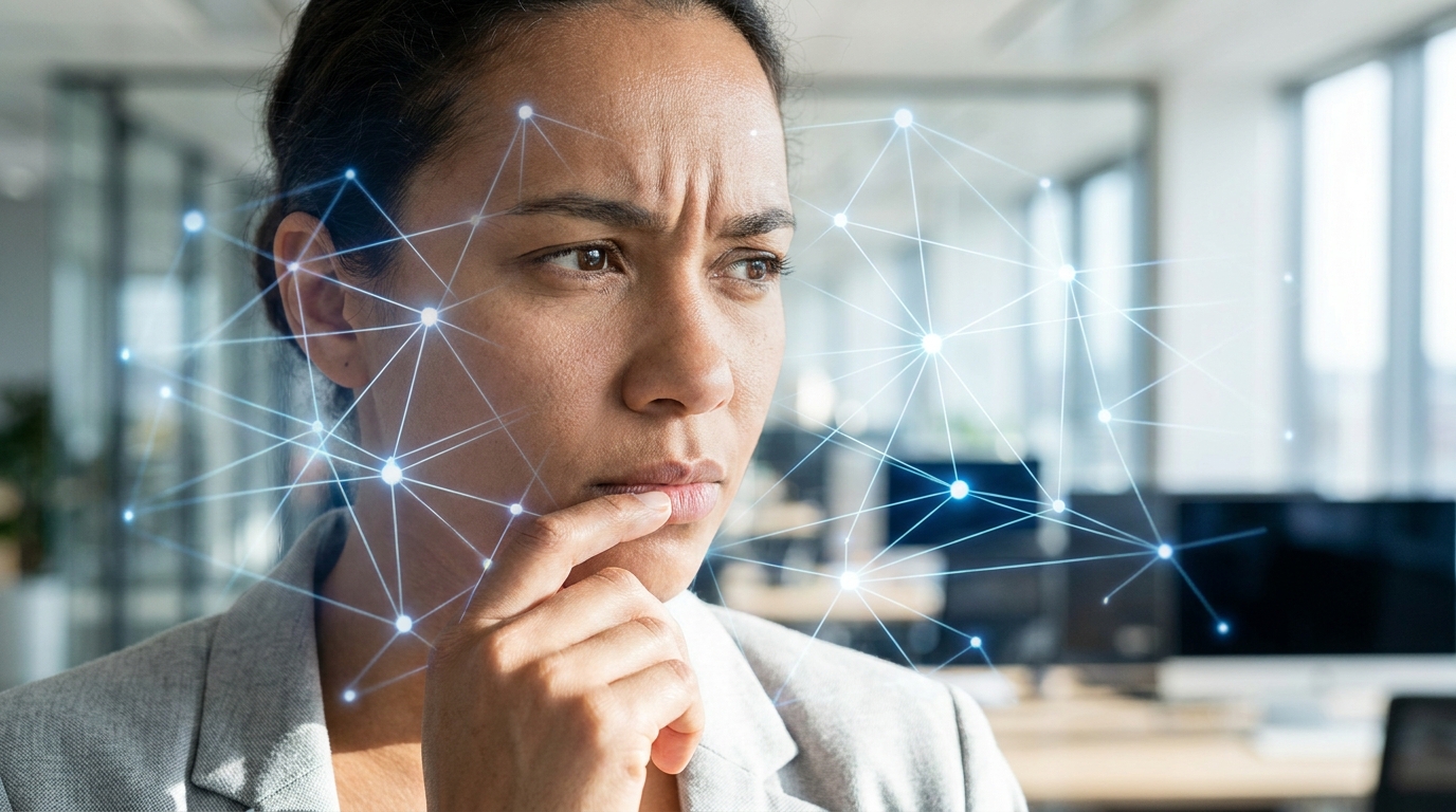 Thoughtful person considering AI workflow automation challenges